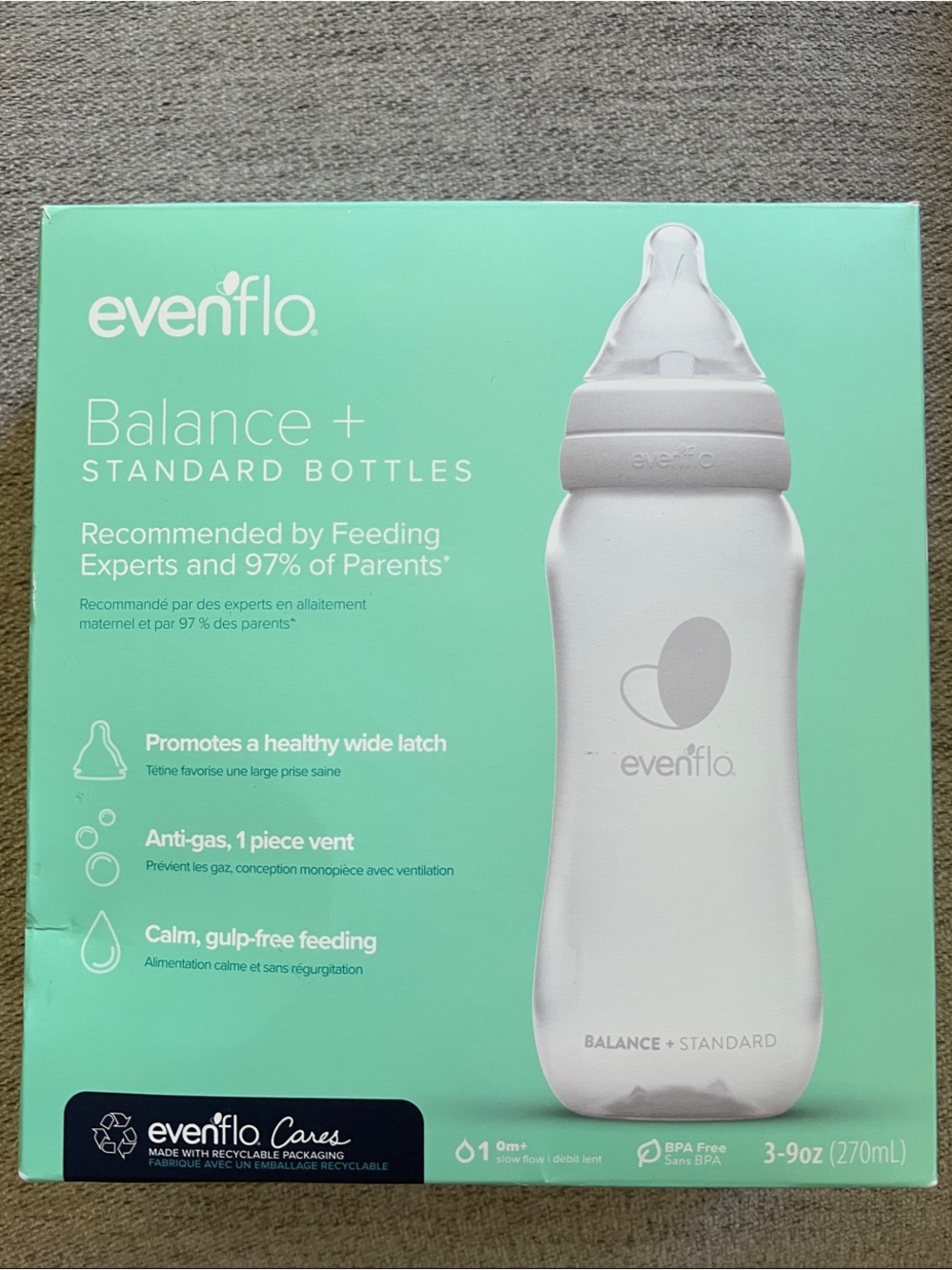 evenflo Balance + Standard Baby Bottle 3 9oz bottles